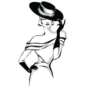 Ilustrace Beautiful woman portrait wearing vintage hat, glafira, (26.7 x 40 cm)