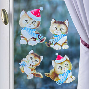 Magnet 3Pagen 4dílný obrázek na okno Vánoční koťátka