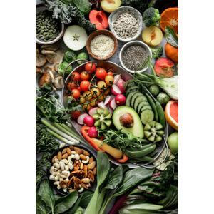 Umělecká fotografie Fresh vegetables with mixed nuts flat, Florentin Catargiu / 500px, (26.7 x 40 cm)