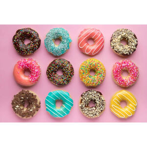 Umělecká fotografie Colorful sweet background. Delicious glazed donuts, Alexandra Fedorova, (40 x 26.7 cm)
