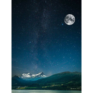 Umělecká fotografie stars shine in the sky over the fjords, Lindrik, (30 x 40 cm)