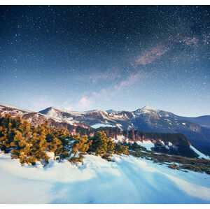 Umělecká fotografie starry sky in winter snowy night., standret, (40 x 40 cm)