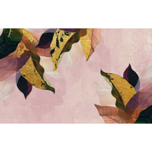 Ilustrace Abstract golden artistic leaves wallpaper, watercolor, Luzhi Li, (40 x 24.6 cm)