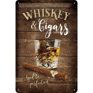 Plechová cedule Whiskey & Cigars - Aged to Perfection, (20 x 30 cm)