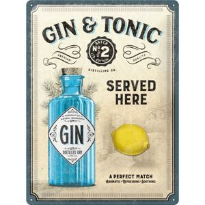 Plechová cedule Gin & Tonic - Served Here, (30 x 40 cm)