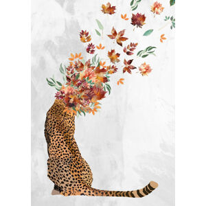 Ilustrace Cheetah Autumn Leaves Head, Sarah Manovski, (26.7 x 40 cm)
