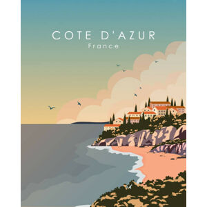 Ilustrace Cote Dazur France travel poster, Kristina Bilous, (30 x 40 cm)