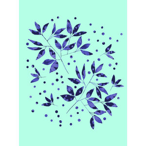 Umělecká fotografie Floral Branches Blue Pattern On Mint, Michele Channell, (30 x 40 cm)