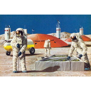 English School, - Obrazová reprodukce Men working on the planet Mars, as imagined in the 1970s, (40 x 26.7 cm)