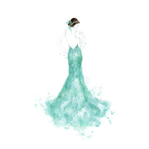 Ilustrace Mint mermaid dress fashion illustration, Blursbyai, (30 x 40 cm)