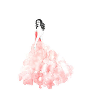 Ilustrace Fashion illustration long coral dress, Blursbyai, (26.7 x 40 cm)