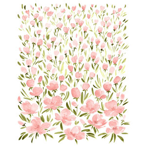 Ilustrace Field of pink watercolor flowers, Blursbyai, (30 x 40 cm)