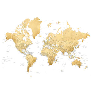 Mapa Gold world map with cities, Rossie, Blursbyai, (40 x 26.7 cm)