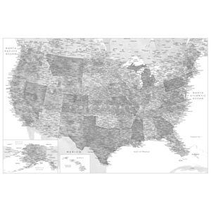 Mapa Highly detailed map of the United States in grayscale watercolor, Blursbyai, (40 x 26.7 cm)