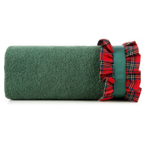 Bavlněný vánoční ručník zelený s károvaným volánem