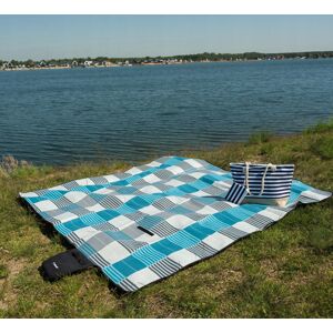 Pikniková deka v kostkovaném vzoru 200 x 200 cm - modrá