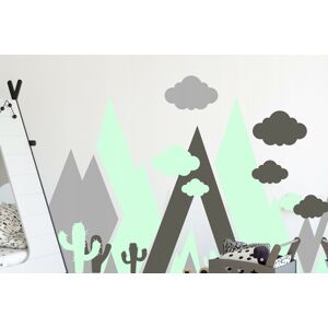 Krásná mentolovo šedá nálepka na zeď abstraktní hory 100 x 200 cm