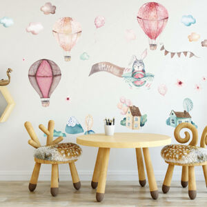 Dětské samolepky na zeď - Růžové samolepky balónů se jménem dítěte