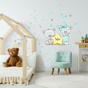 Samolepky do dětského pokoje - Mátoví medvídci s hvězdičkou a se jménem