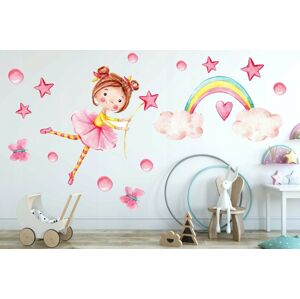 Roztomilá dětská barevná nálepka na zeď holčička s duhou 100 x 200 cm