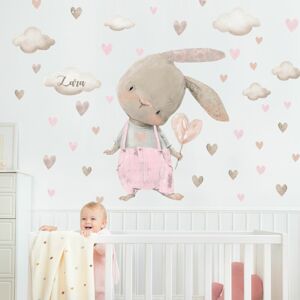 Samolepky nad postýlku pro miminko - Zajíček v pastelové růžové