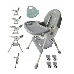 Skládací židlička na krmení 4v1 v šedé barvě