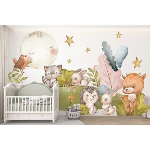 Nálepka na zeď pro děti roztomilá zvířátka na louce 150 x 300 cm